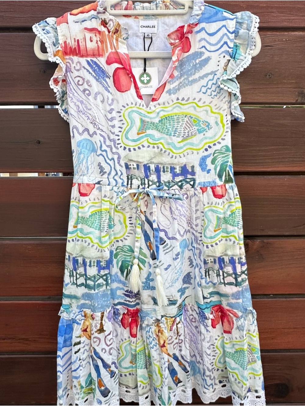 Multicolor Vacation Print Mini Dress With Ruffle Sleeves